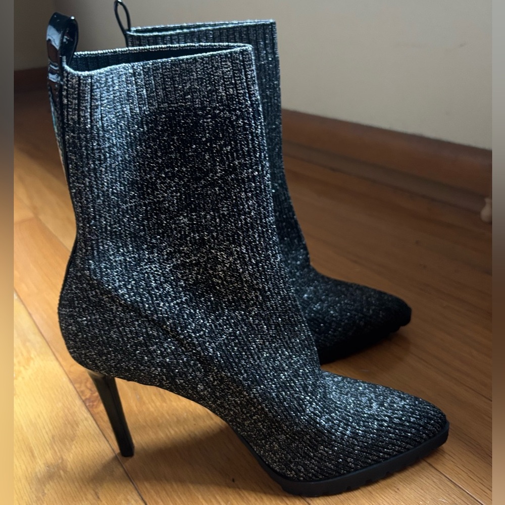 Brand New Mix No. 6 Desirae Black Sparkle Stretch High Heel Boots Bootie Size 8 - Picture 4 of 12